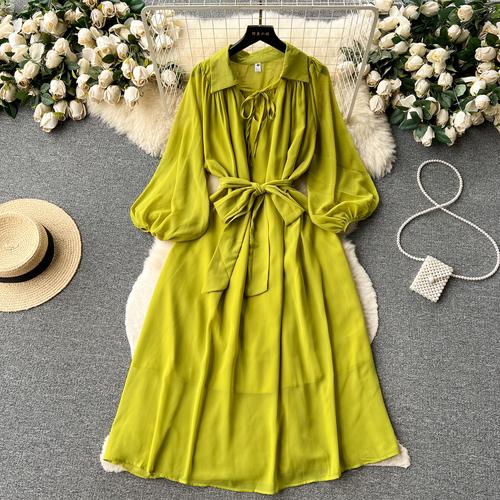 Французские шикарные платья макси для женщин с отложным воротником и рукавами-фонариками, женское летнее платье на шнуровке, женское летнее платье трапециевидной формы, Прямая поставка