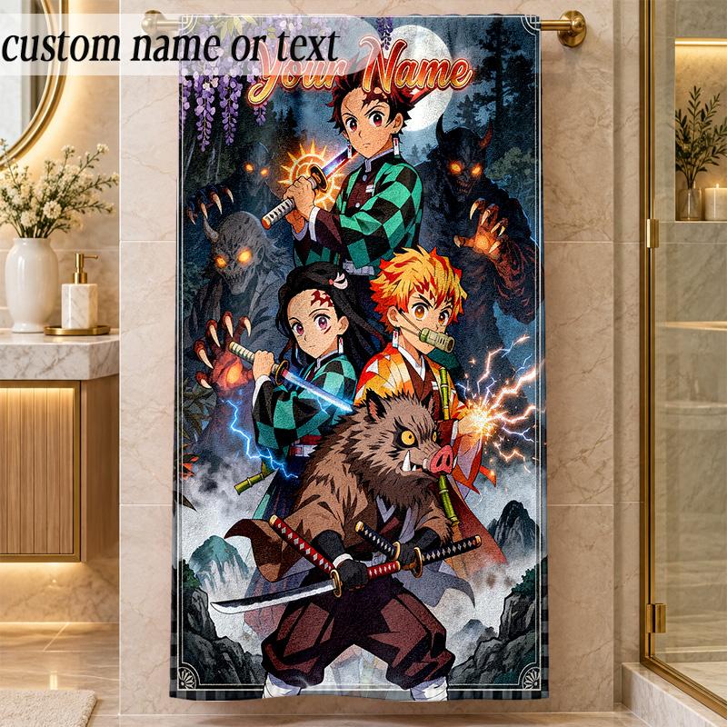 Beach TowelDemon Slayer Custom Name Text Personalized Soft Towel for Beach Pool Indoor Home Decor Gift