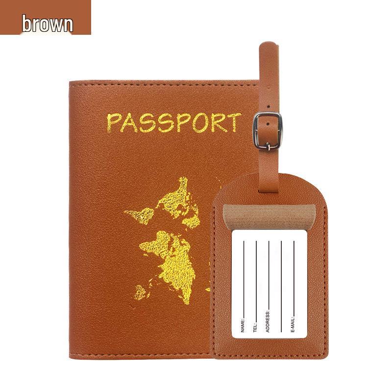 Customizable PU Leather Passport Cover with Hot Stamped Logo, Map, Luggage Tag, & Passport Holder Set