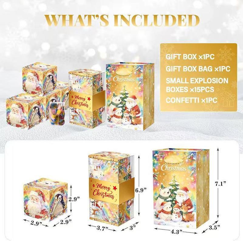 2/15Pcs Christmas Surprise Explosion Gift Box With Up Confetti Cash Holder And Gift Bag For Xmas Party Family Gifting