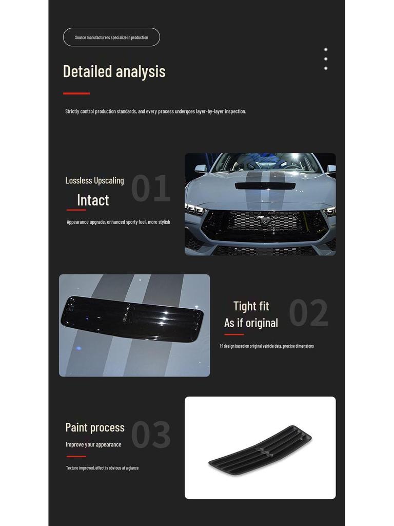 Modified Hood Air Intake Vent for 2024 Ford Mustang S650 with High & Low Hood Stickers