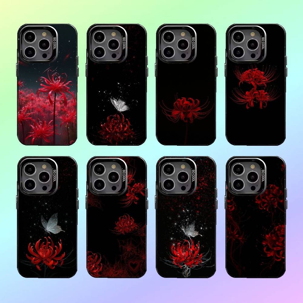 Чехол для телефона Красный Паучий Лилия Для iPhone17,16,15,14,13,12,11 Plus,Pro Max Черный Конфетный Матовый Ударопрочный Чехол