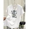 New Summer Small Fish Printing Fashion Trend Large Version Cotton Top Loose Short Sleeve T-shirt Women's Medium and Long