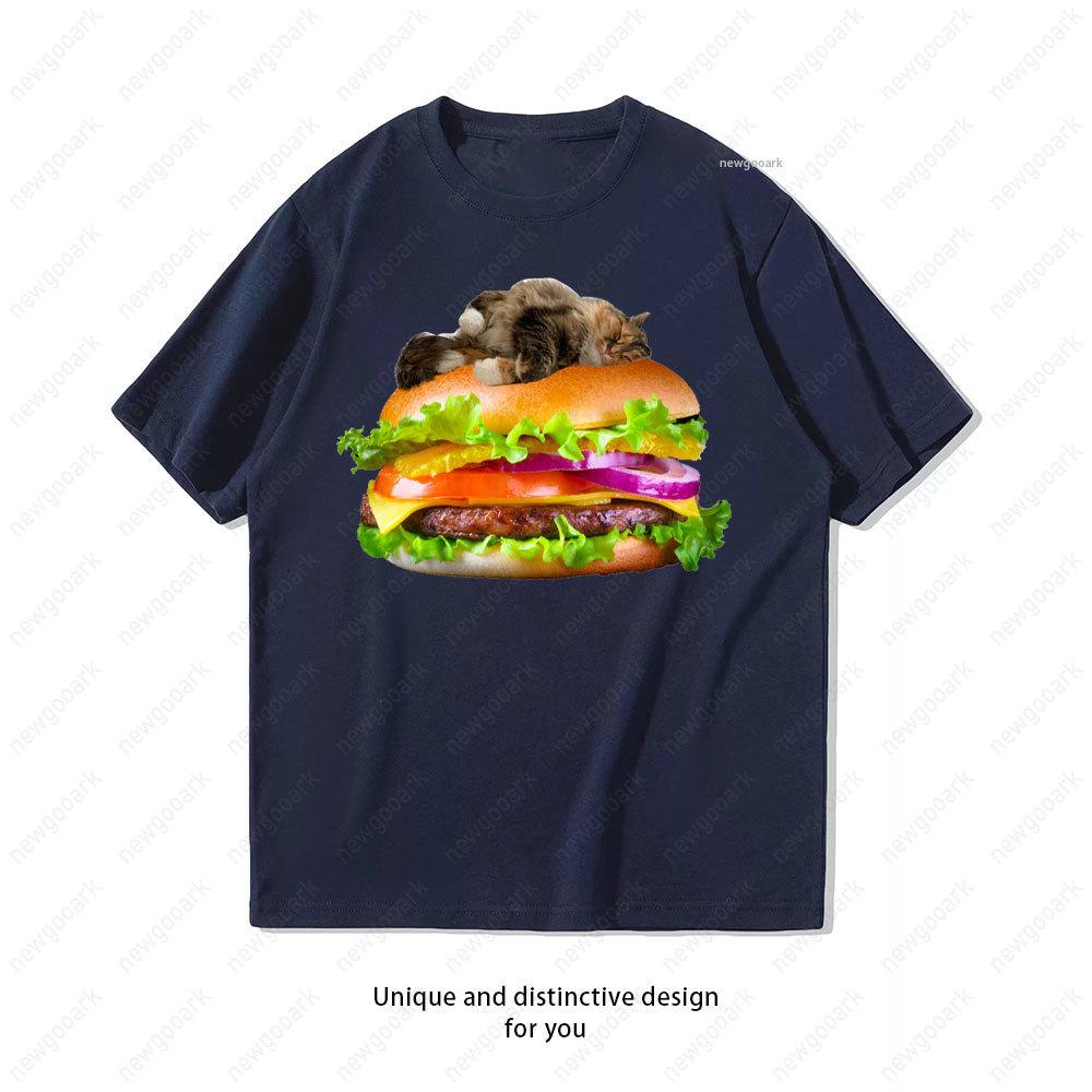 Funny Hamburger Space Cat TShirt Women Unisex Casual Cotton Printed T Shirts Creative Streetwear Camisetas Tops Tee Shortsleev