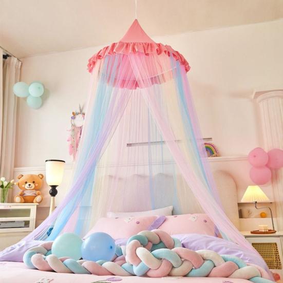Rainbow Bed Canopy for Girls Dreamy Kids Princess Dome Bed Tent Breathable