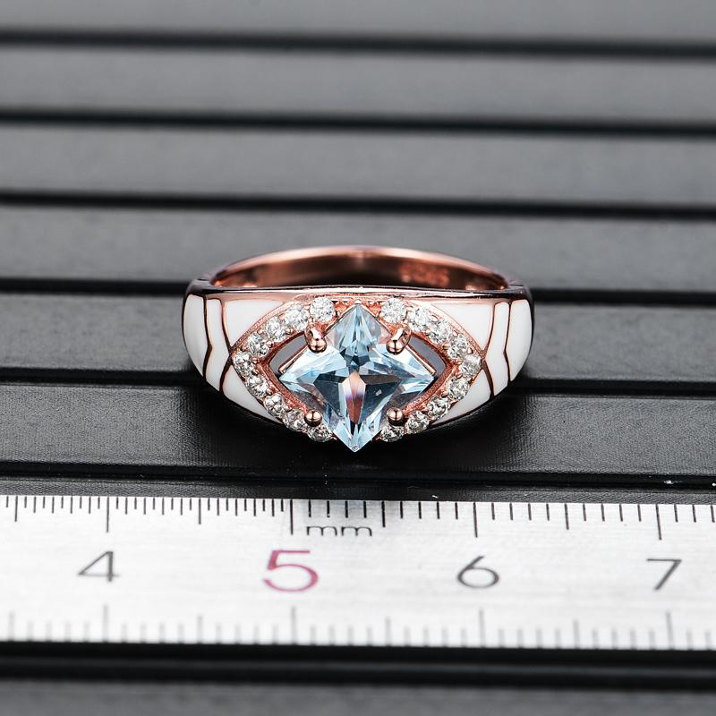 Натуральный небесно-голубой топаз, простые кольца и серьги, комплект украшений из розового золота 925 пробы, подарок на помолвку для девочек