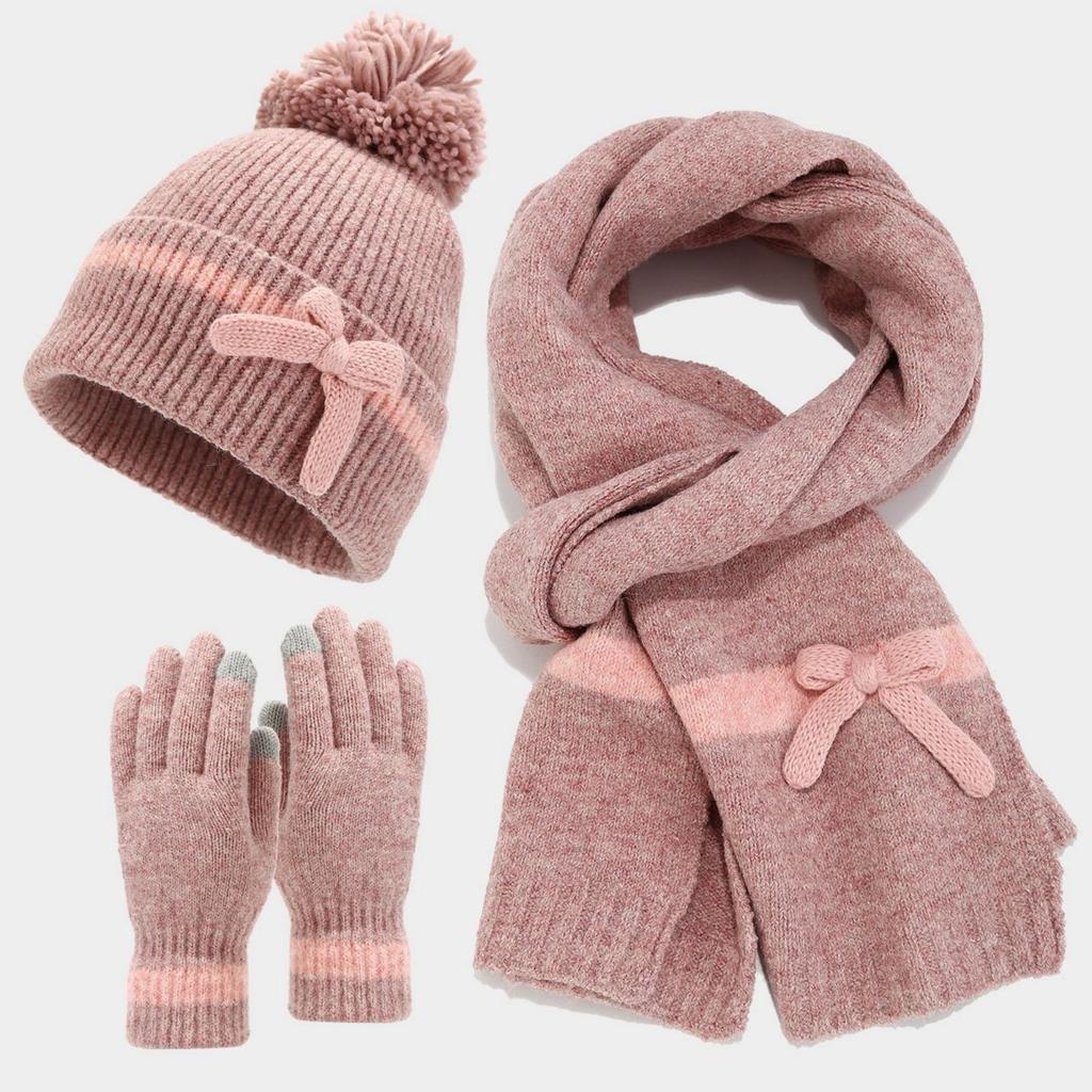 Women's Winter Fashion Cold-proof Hat Set Hat Scarf Gloves Three-piece Set