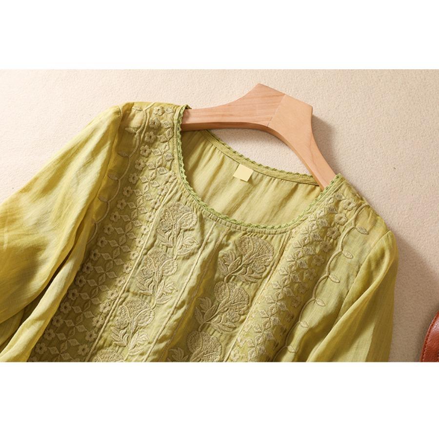 Летняя блузка для мамы, рубашка с коротким рукавом, винтажный тонкий женский топ с цветочной вышивкой, белый желтый топ