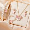 Eco-Friendly Kids Jewelry Set With Butterfly Pendant Pearl Chain Necklace Earrings Bracelet Ring Girls