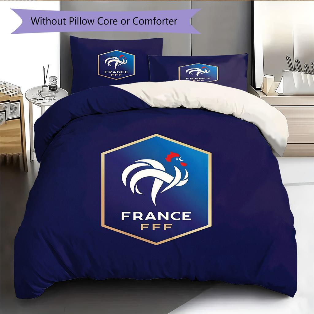 French Football Federation Pattern Bedding Quilt Set Home Decoration Gift (1 * duvet cover + 2 * pillowcase without core)