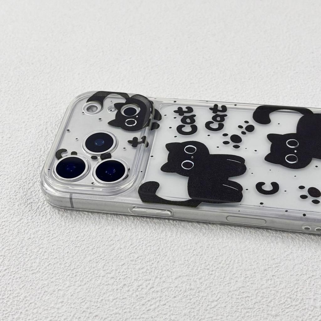 Черный кот в стиле splash ink, космический чехол для Apple 17Promax, прозрачный чехол для мобильного телефона IP16, милый 15, мультяшный 14