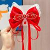 Китайская новогодняя заколка для волос с кружевными стразами, заколка для волос в стиле банта с кисточками, праздничный аксессуар для волос
