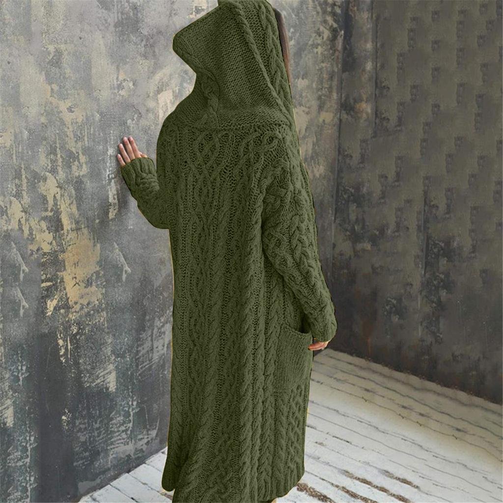 Women's Cardigan Solid Color Hooded Long Personality Sweater Jacket