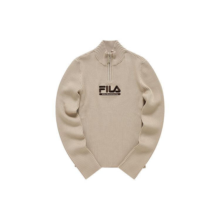 Fila Fusion X White Mountaineering Кроссовер Повседневный Вязаный Дышащий Кардиган с Воротником-стойкой Приталенная Вязаная Куртка Женская Верхняя одежда Бежевый T11W147401F-LK