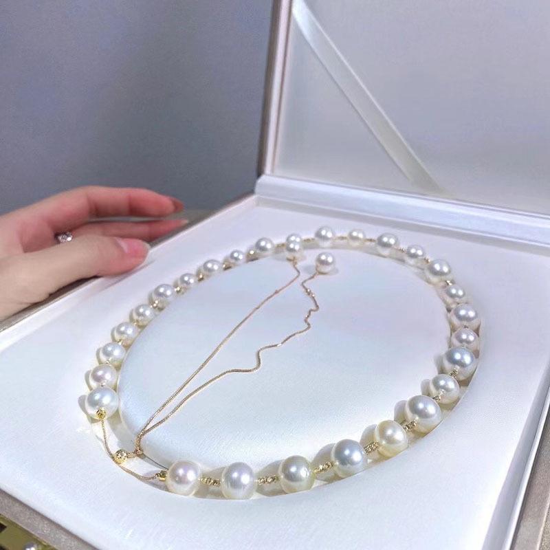 Double Use PVD Gold Plated Adjustable Slider Natural Freshwater Pearls Sweater Chain Necklaces