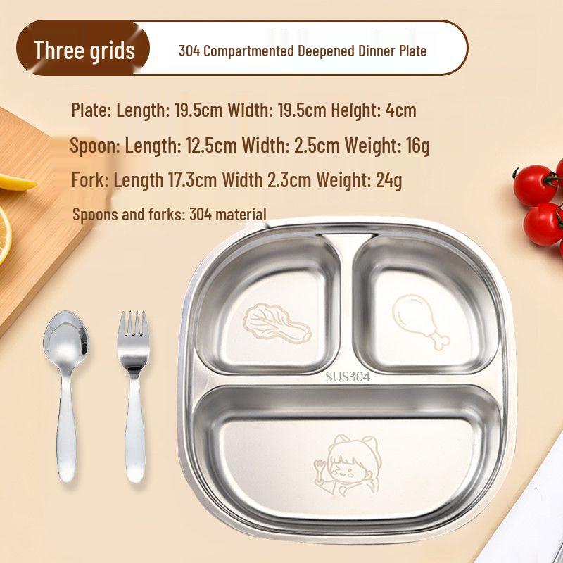 316 Stainless Steel Children's Cartoon Meal Tray, Food-Grade Divided Tableware for Kindergarten or Home Use