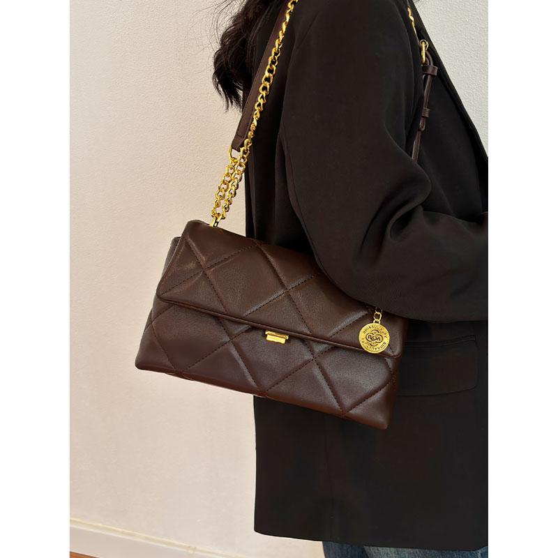 Autumn Winter High-Grade Sense Underarm Bag Lady New Fashion Plaid Chain Simple All-Match Retro Texture Shoulder Crossbody Pack