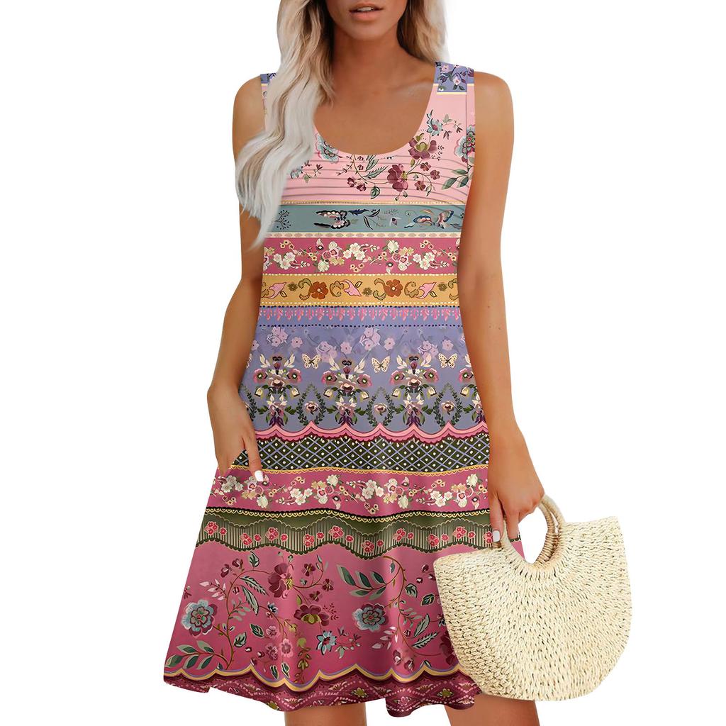 Женские летние платья, свободные сарафаны без рукавов с U-образным вырезом и карманами