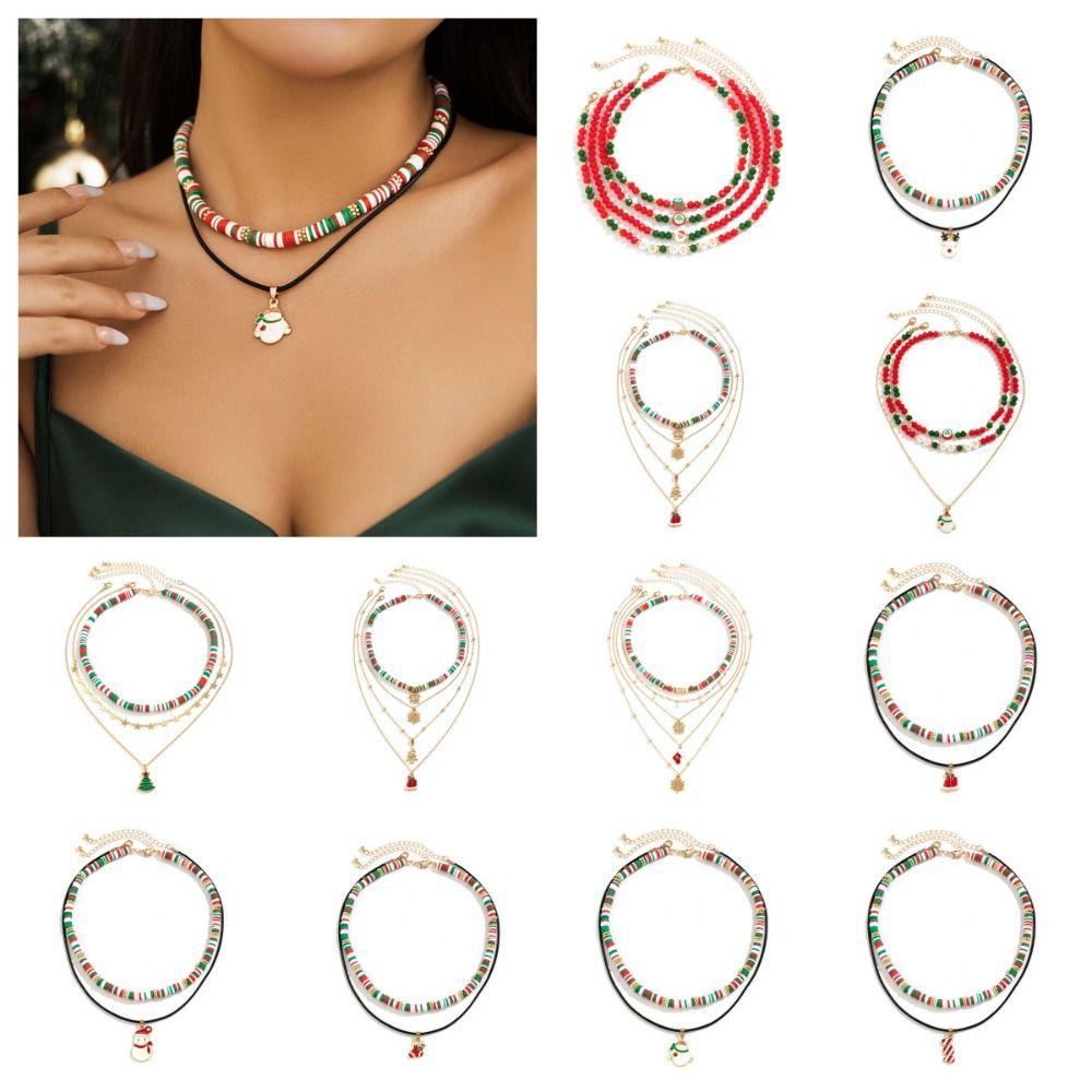 2/3/4pcs/set Santa Rice Beaded Chain Cartoon Cartoon Pendant Choker Women