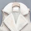 Winter Cotton Fur Integrated Down Vest Womens Puffer Vest Stand Collar Button Down Padded Jacket with Drawstring Waistcoat