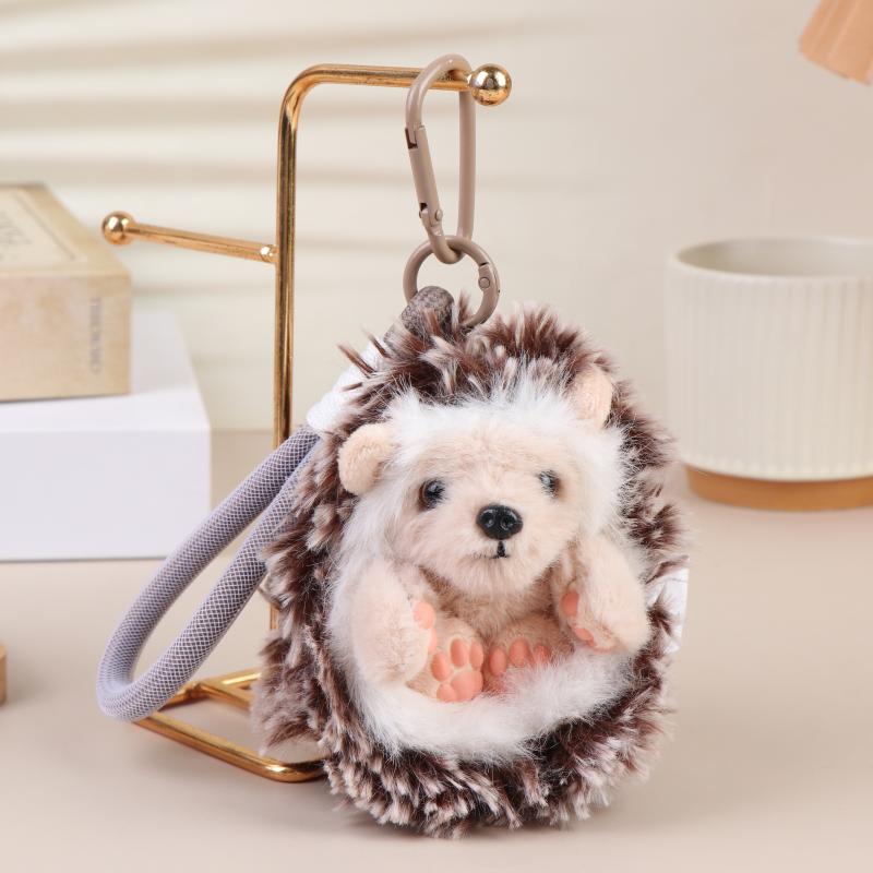 Reversible Hedgehog Stuffed Plush Keychain Fluffy Mini Animal Doll Cute Bag Charm for Kids Christmas Gift Handbag Decor