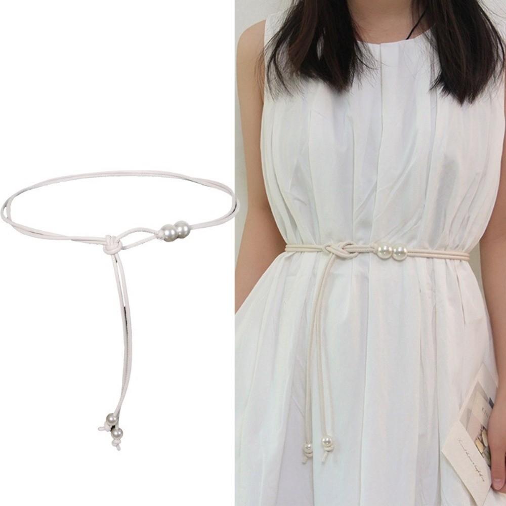 Adjustable Leather Waistband Bead Thin Belt Simple Rope Waist Chain Shirts