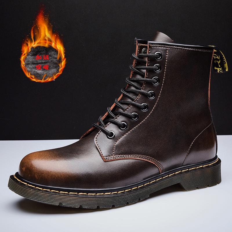 Men's High-Top Martin Boots - British & Korean Style Winter Leather Work Shoes, Versatile Trendy Casual Footwear with Velvet, Autumn Collection