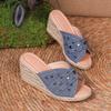 Large-sized Wedge Heel Slippers Summer Retro Thick-soled Shoes Rivet Casual Slippers