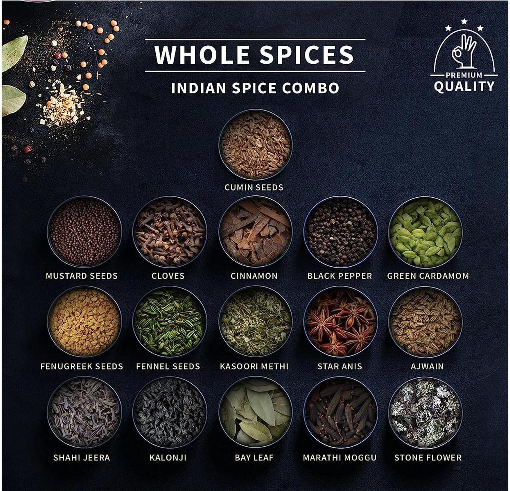 Rustic Nature Whole Indian Garam Masala Combo Pack из 16 специй (500 г) набор специй, приправ