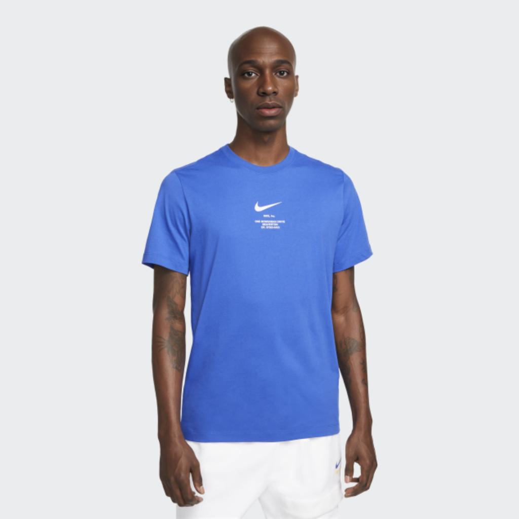 Nike Спортивная повседневная футболка с круглым вырезом и коротким рукавом с логотипом Big Swoosh, мужские топы в стиле ретро дофамина, синие, DZ2882-405