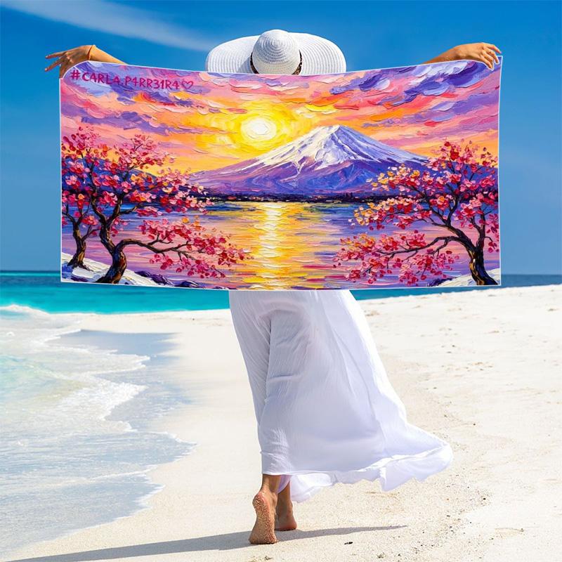 Mount Fuji Cherry Blossoms Print Beach Towel, Large Soft Quick Dry Towel for Beach Camping Swimming