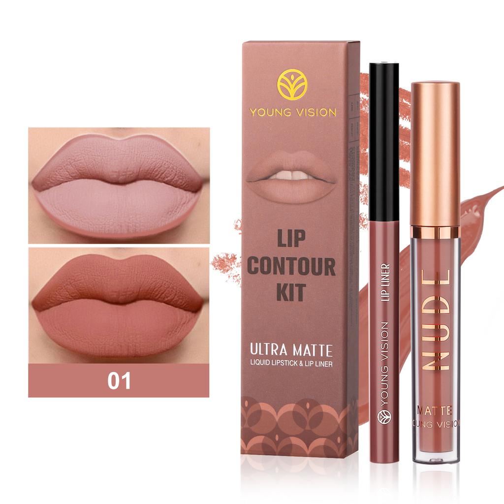 Блеск для губ Lip Liner 2 Sets Antistick Cup Водостойкий матовый блеск для губ Может вращаться Lip Liner Lip Makeup