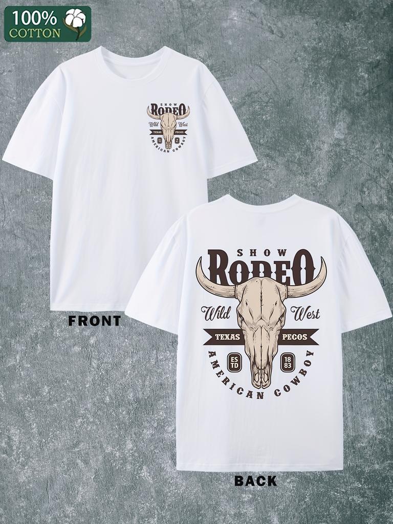 Ковбойская футболка Texas Pecos Дикий Запад Родео Хлопковая футболка Мужская Круглый вырез Короткий рукав Хлопковая Повседневная футболка Свободного стиля