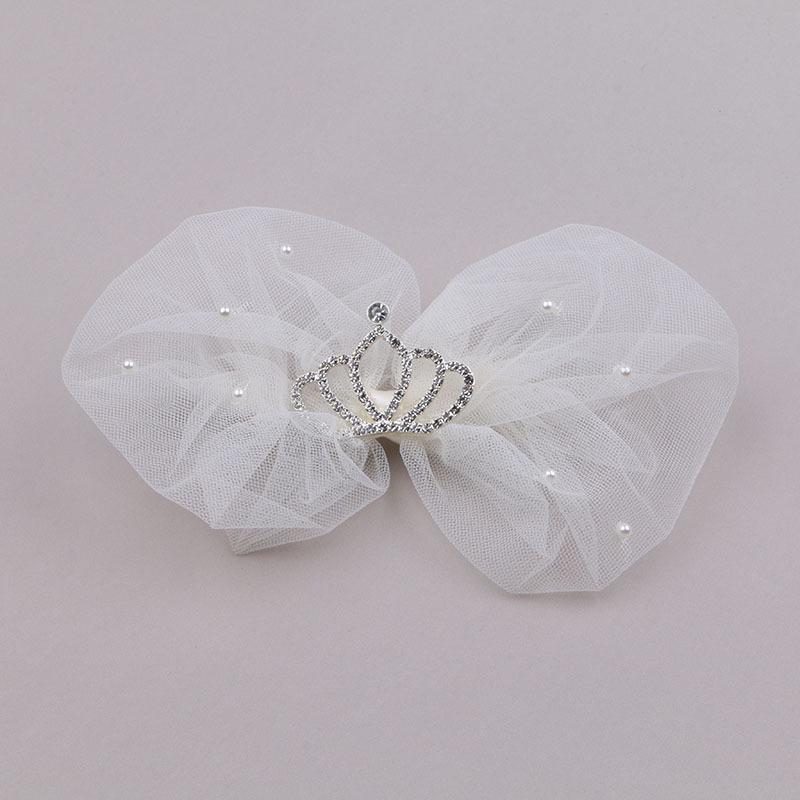 Летний бант-корона заколка для волос для детей – Милая принцесса сетка жемчуг заколка