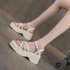 Small Platform Women's Sandals 2025 Summer New Fashionable Versatile One-button Fairy Rhinestone Open-toed Women's Sandals