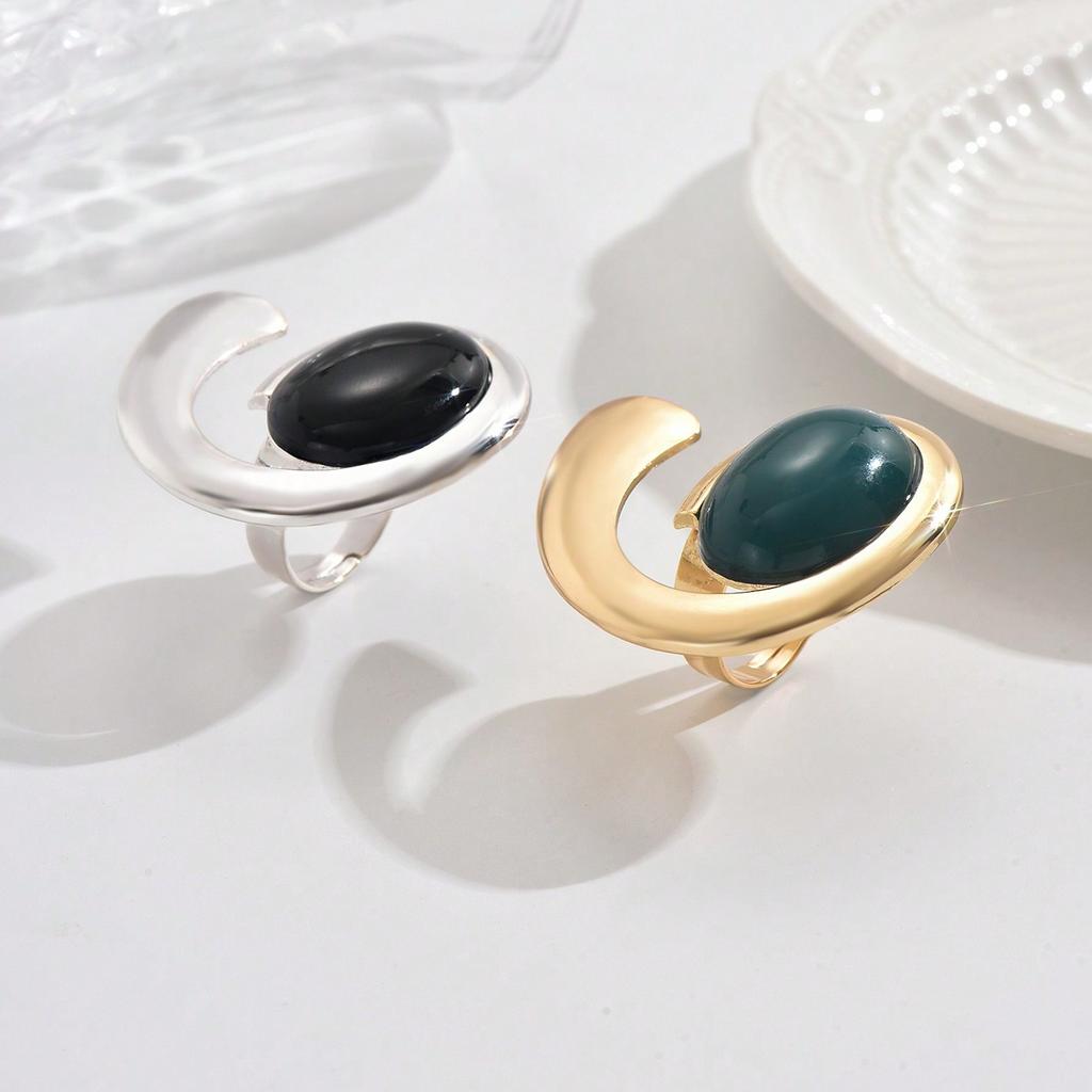 1pc Exaggerated Geometric Design Western Style Resin & Zinc Alloy Ring For Women, Perfect Gift For Parties And Events