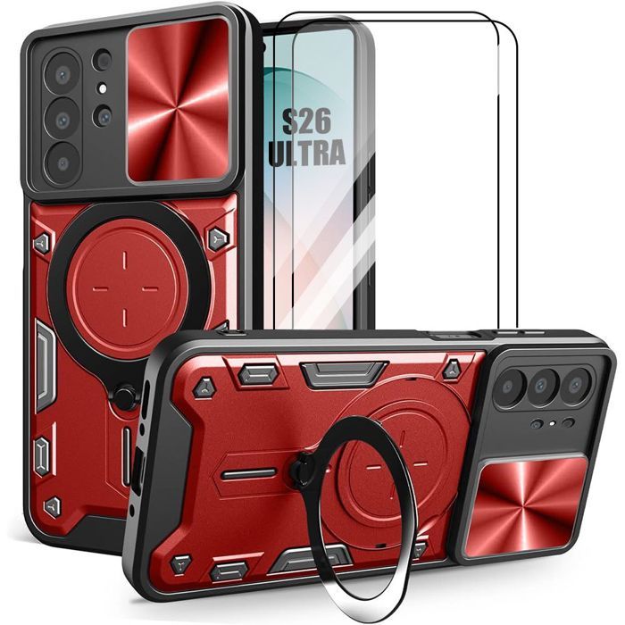 Coque Antichoc - BOOLING - pour Samsung Galaxy S26 Ultra - avec Protection Caméra - Rouge - 2 Vitre