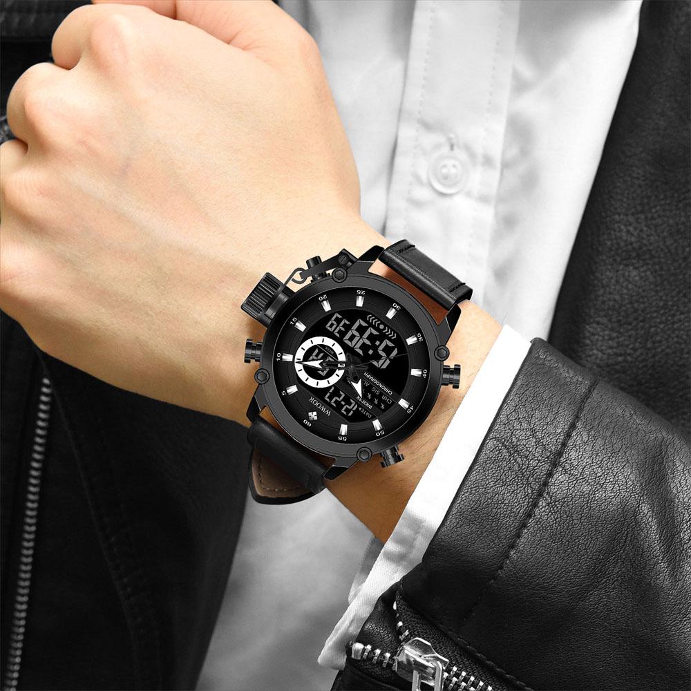 WWOOR Luxury Brand Men's Sport Watches Black Quartz Led Clock Men Waterproof Wristwatch Male Military Watch Relogio Masculino