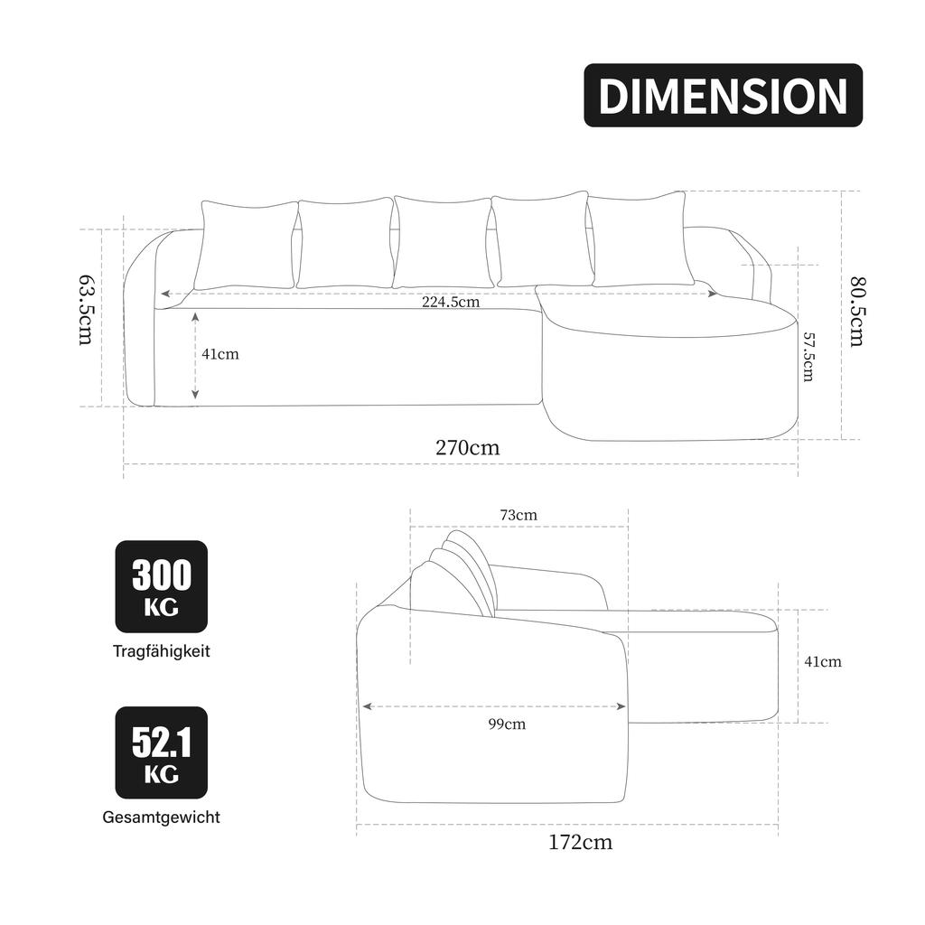 Modular compression sofa made of chenille fabric, filled with 30D high-elastic foam. Easy to move, non-slip floor, ideal for living room.LIGHT KHAKI