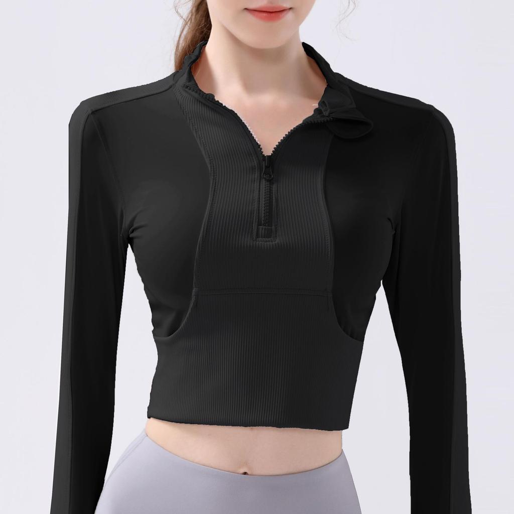 Куртка для йоги и бега Slim Fit с полумолнией — осенне-зимний стиль с длинными рукавами