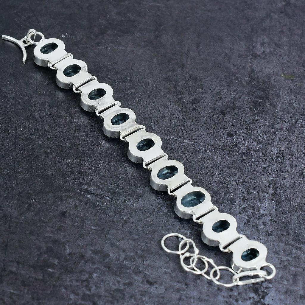 Браслет из стерлингового серебра 925 пробы с натуральным швейцарским голубым топазом 7-8 дюймов f9n49