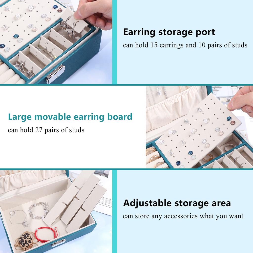 Pu Large Creative Jewelry Box For Women Girls, Double-Layer Lockable