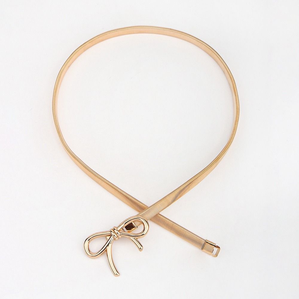 Y2k Thin Belt Silver Metal Waist Chain Sweet Elastic Bow Belt Trouser Decoration
