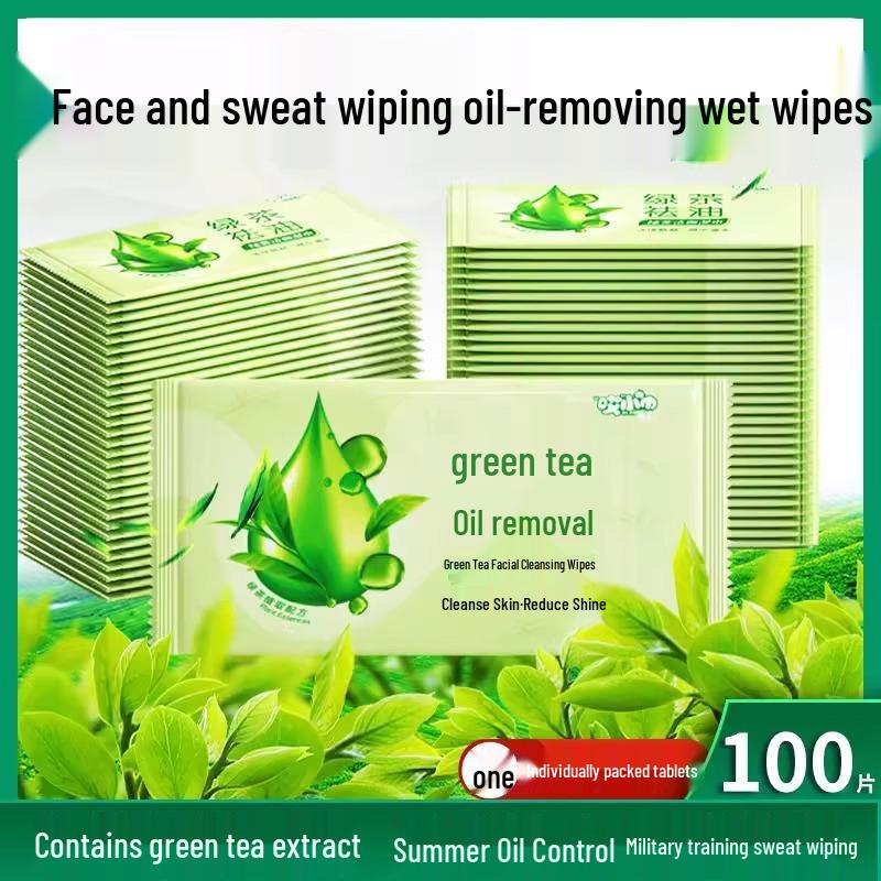 Green Tea Portable Wet Wipes: Individually Wrapped for Face, Sweaty Hands, Mouth – Ideal for Students, Military, Outings, and On-the-Go.