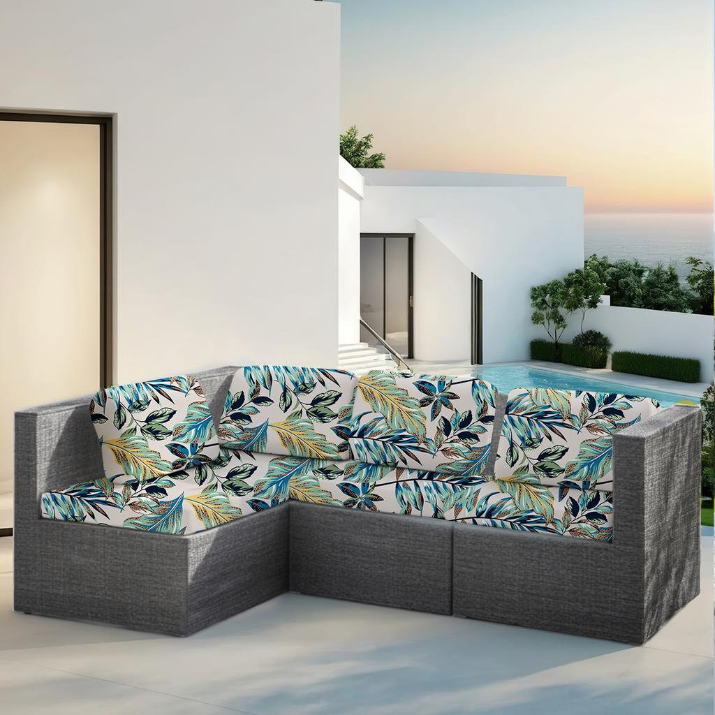 Waterproof Stretch Outdoor Sofa Covers Cushion Tropical Leaf Print Patio Furniture Protector Sectional Sofa Sets Slipcovers