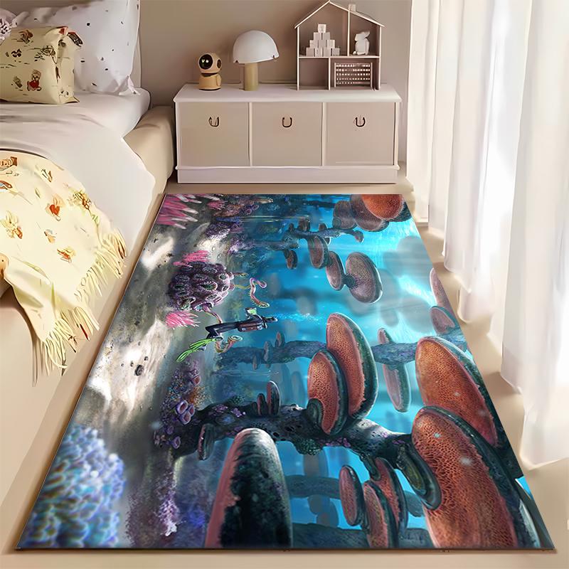 Underwater Diver Exploring Coral Forest Rug Non-slip rug suitable for living room and bedroom sofas