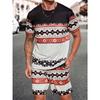 2-piece Men's Casual Retro National Pattern Printed Short-sleeved T-shirt Summer Sports Shorts Vacation Casual Beach Sports Suit