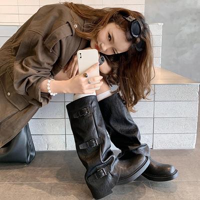 Пряжка для увеличения роста Полусапоги в стиле западного рыцаря Женские ботинки с подкладкой