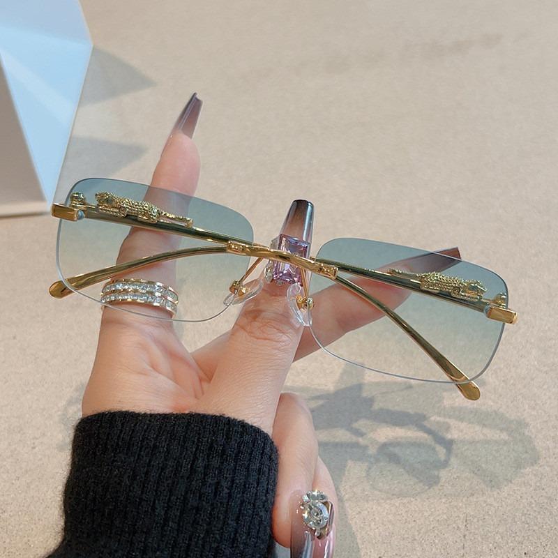 Корейские ретро квадратные безободковые солнцезащитные очки, приморское украшение с гепардом, безободковые градиентные линзы, очки для улицы, защищающие от УФ-лучей