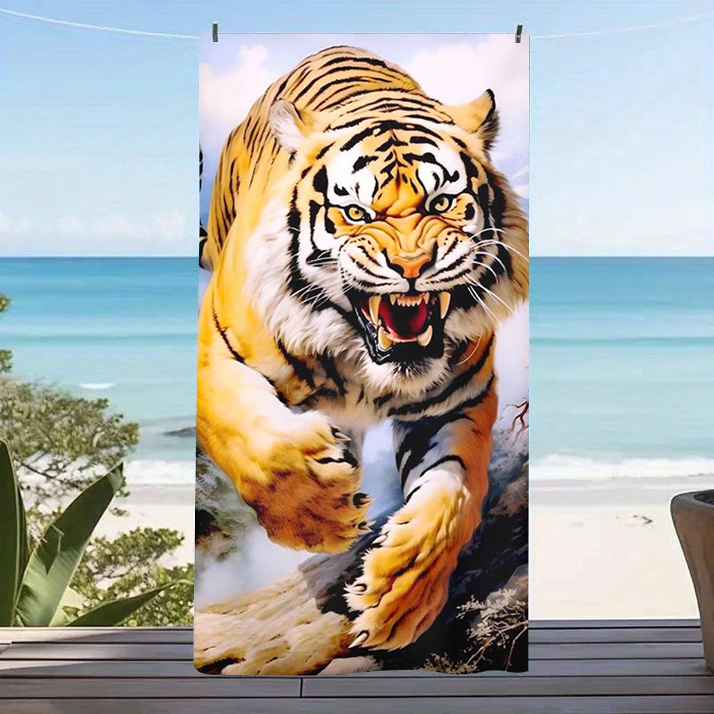 Fierce Roaring Tiger Print Beach Towel Quick Dry Towel For Swimming Pool Seaside Vacation Camping Gym Spa Picnic Travel Use